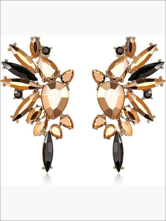 Jewelry - Vintage Rhinestone Statement Drop Dangle Crystal Earrings, Bling Cluster